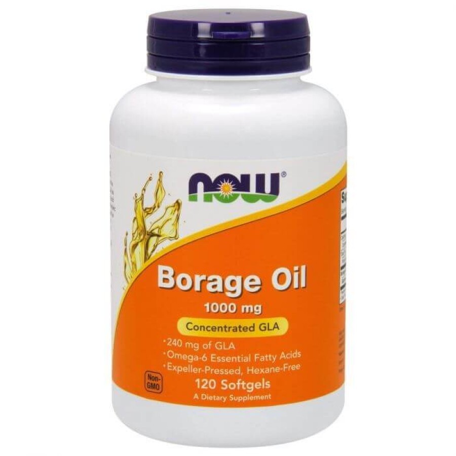 Масло огірочника (Borage Oil), Now Foods, концентрація ГЛК, 1000 мг, 120 гелевих капсул: ціни та характеристики