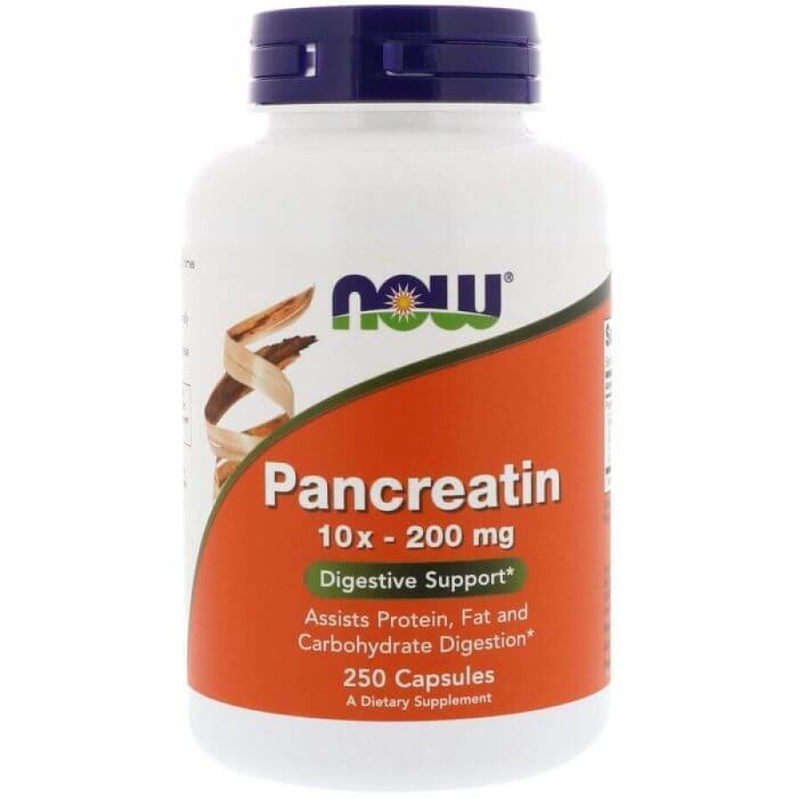 Панкреатин, Pancreatin, Now Foods, 10X 200 мг, 250 капсул: ціни та характеристики