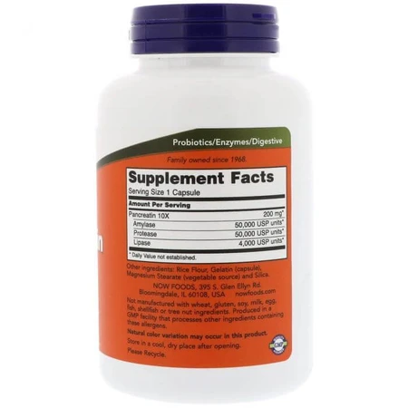 Панкреатин, Pancreatin, Now Foods, 10x 200 мг, 250 капсулы: цены и характеристики