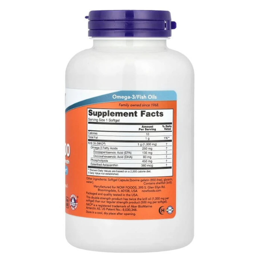 Масло криля Krill, Now Foods, подвійна сила, 1000 мг, 120 капсул: ціни та характеристики