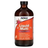 Мультивітаміни, Liquid Multi, Now Foods, рідкі, без заліза, тропічний апельсин, 473 мл