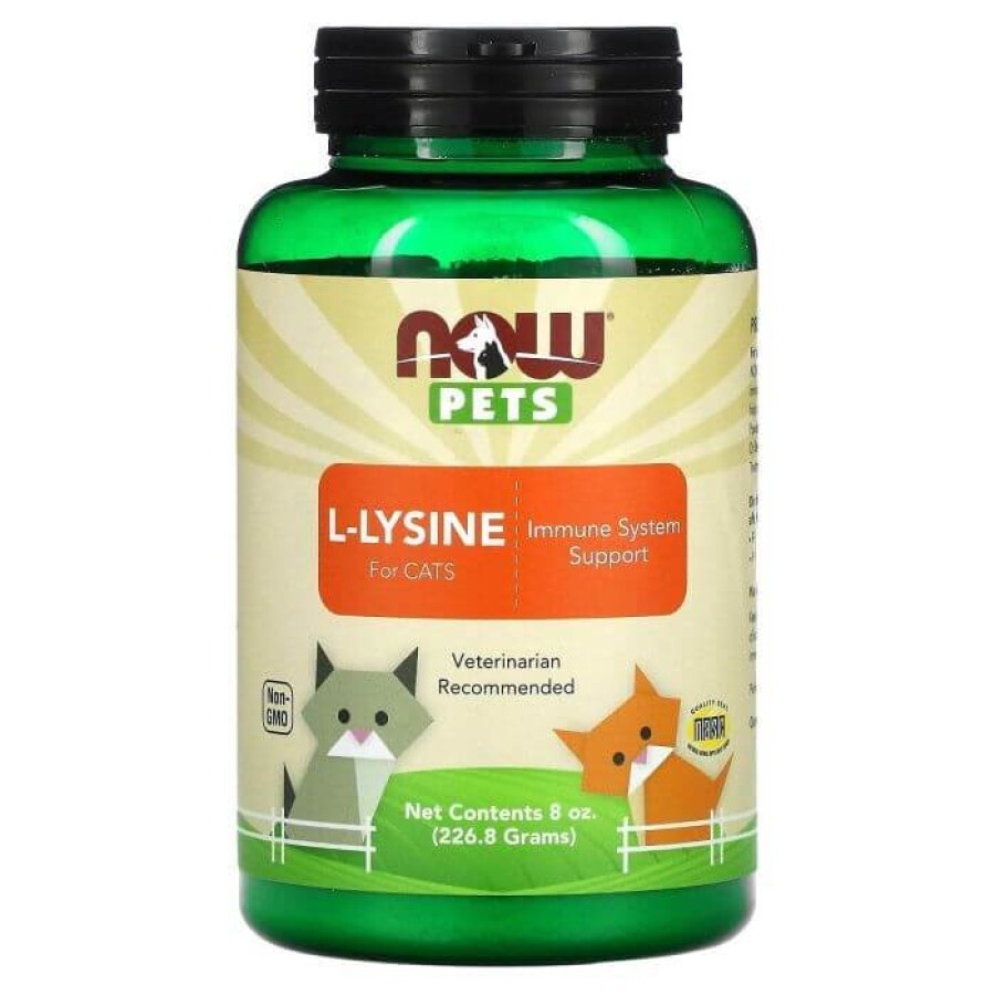 L-лізин для кішок, L-Lysine for Cats, Now Foods, Pets, 226,8 г: ціни та характеристики