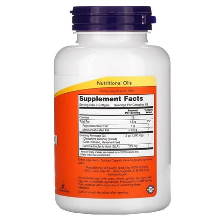 Масло вечерней примулы, Evening Primrose Oil, Now Foods, 500 мг, 100 капсул: цены и характеристики