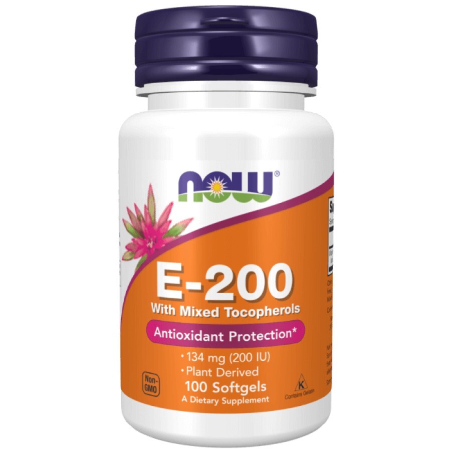 Вітамін Е зі змішаними токоферолами, E-200, Now Foods, 134 мг (200 МО), 100 гелевих капсул: ціни та характеристики