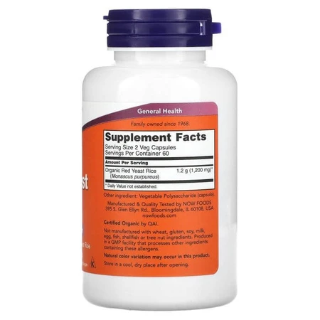 Красный дрожжевой рис, Red Yeast Rice, Now Foods, 600 мг, 120 вегетарианских капсул: цены и характеристики