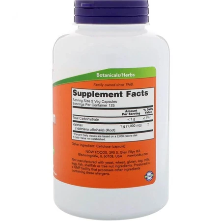 Корінь валеріани, Valerian Root, Now Foods, 500 мг, 250 капсул: ціни та характеристики