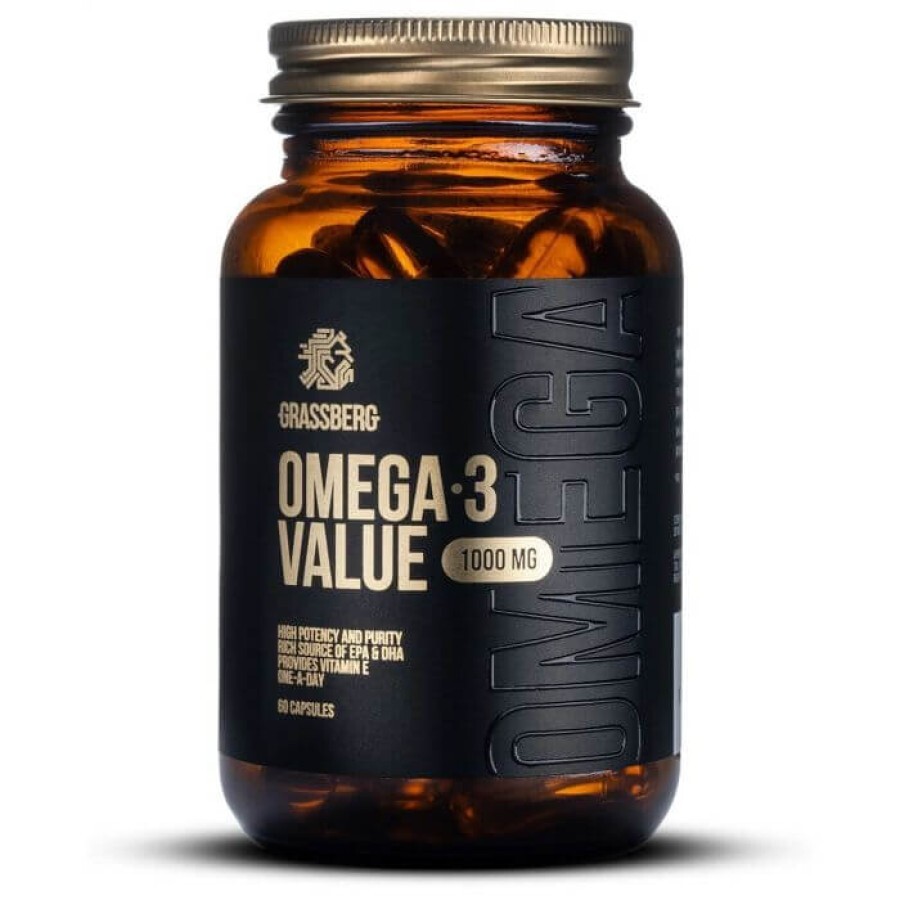 Омега-3, Omega - 3 Value, Grassberg, 1000 мг, 60 капсул: ціни та характеристики