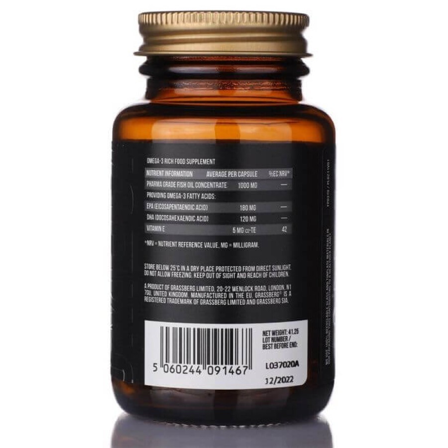 Омега-3, Omega-3 Value, Grassberg, 1000 мг, 60 капсул: цены и характеристики
