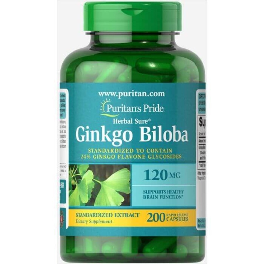 Гінкго білоба, Ginkgo Biloba, Puritan's Pride, стандартизований екстракт, 120 мг, 200 капсул: ціни та характеристики