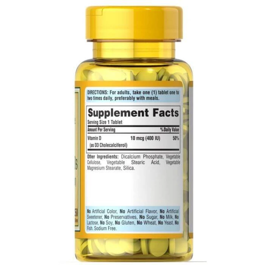 Вітамін Д3, Vitamin D3, Puritan's Pride, 400 МО, 250 таблеток: ціни та характеристики