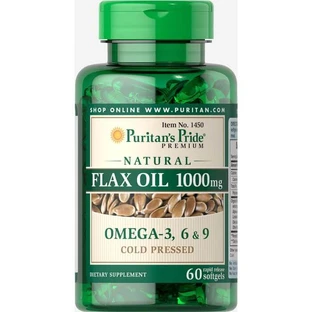 Лляна олія, Natural Flax Oil, Puritan's Pride, без ГМО, 1000 мг, 60 гелевих капсул
