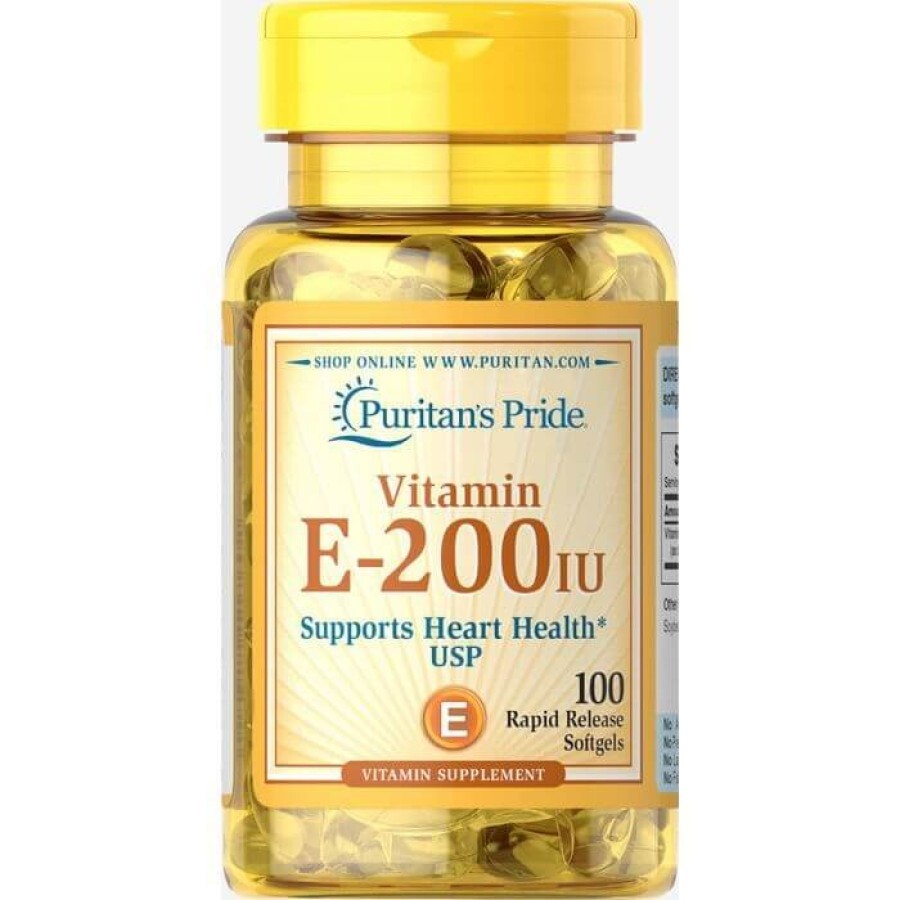 Витамин Е, Vitamin E, Puritan's Pride, 200 МЕ, 100 гелевых капсул: цены и характеристики