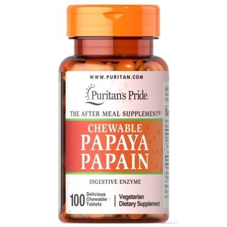 Пищеварительные ферменты папаин, Papaya Papain, Puritan's Pride, 100 жевательных таблеток