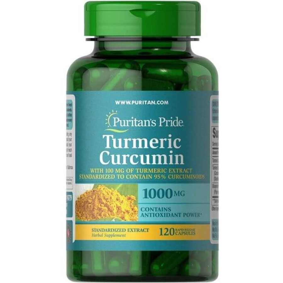 Куркумін і біоперин, Turmeric Curcumin with Bioperine, Puritan's Pride, 1000 мг (900 мг куркуми і 100 мг куркуміну), 120 капсул: ціни та характеристики