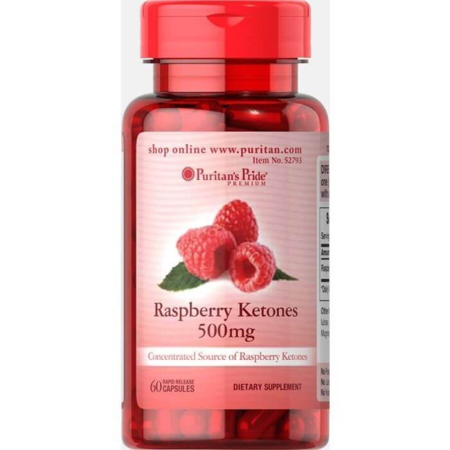Малиновые кетоны, Raspberry Ketones, Puritan's Pride, 500 мг, 60 гелевых капсул: цены и характеристики