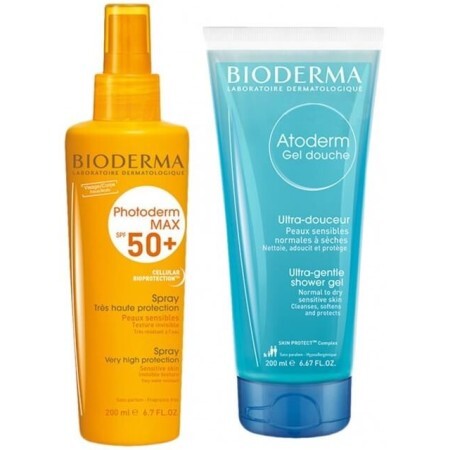 Набір Bioderma Photoderm Max SPF50+ Sun Spray, 200 мл та гель для душу Bioderma Atoderm Shower Gel, 200 мл