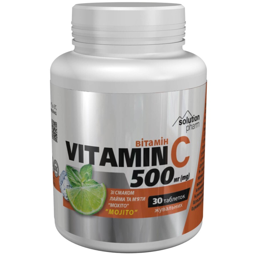 Таблетки жевательные витамин С 500мг со вкусом лайма и мяты Мохито флакон 30 шт Solution Pharm: цены и характеристики