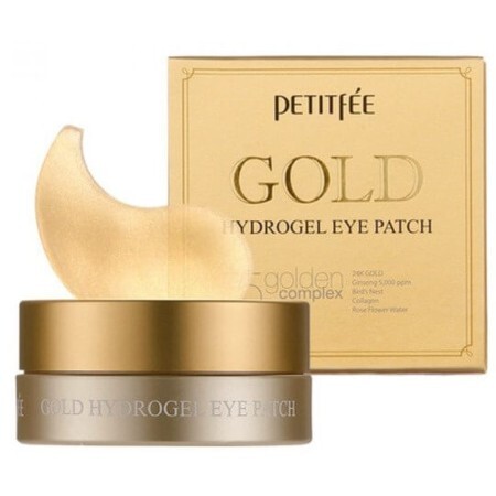Гидрогелевые патчи Petitfee Gold Hydrogel Eye Patch для глаз с золотым комплексом +5, 60 шт.