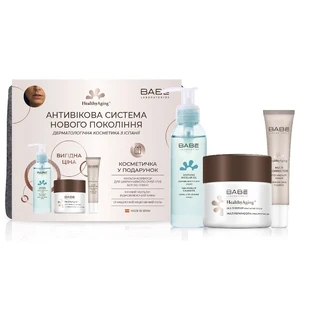 Набір косметичний BABE LABORATORIOS Healthy Aging гель 90 мл+мульти-коректор для шкіри навколо очей 15 мл+крем 50мл + косметичка