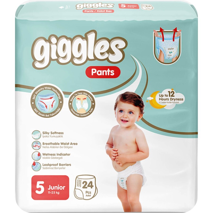 Підгузки-трусики для дітей GIGGLES (Гіглес) Junior (Юніор) 5 від 11 до 25 кг 24 шт: ціни та характеристики