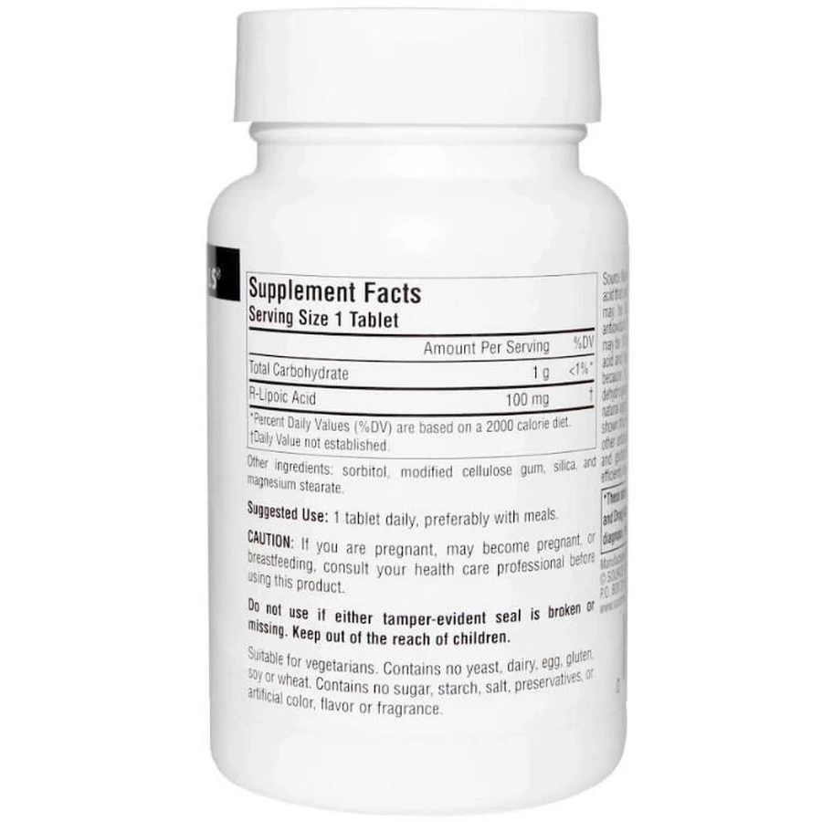 R ліпоєва кислота, R-Lipoic Acid, Source Naturals, 100 мг, 60 таб.: ціни та характеристики