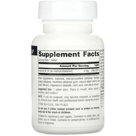 Витамин В12, B-12 Fast Melt, Source Naturals, 5 мг, 60 таблеток: цены и характеристики