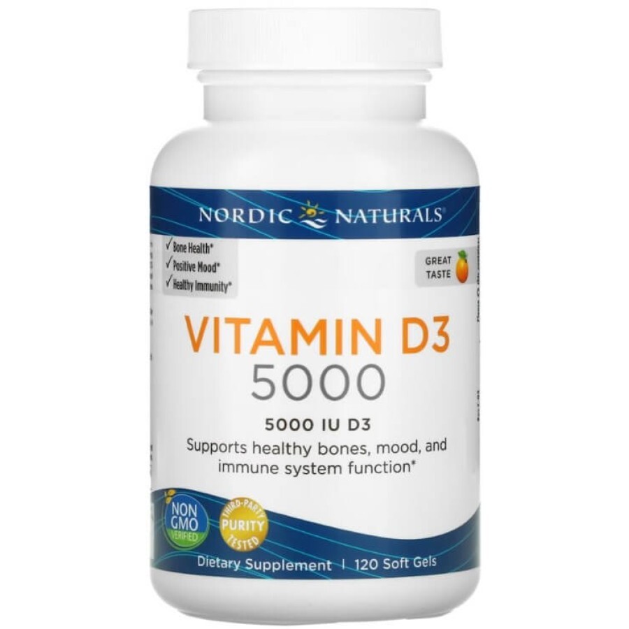Вітамін Д3 (апельсин), Vitamin D3, Nordic Naturals, 5000 МО, 120 капсул: ціни та характеристики