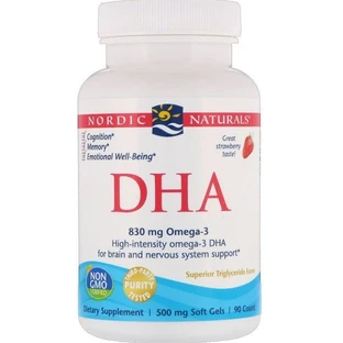 Риб'ячий жир екстра (полуниця), DHA, Nordic Naturals, 500 мг, 90 капсул