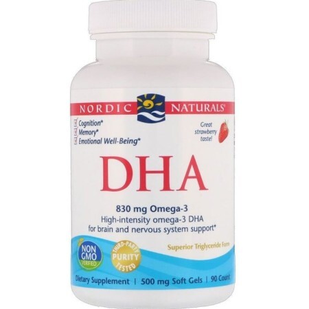 Риб'ячий жир екстра (полуниця), DHA, Nordic Naturals, 500 мг, 90 капсул
