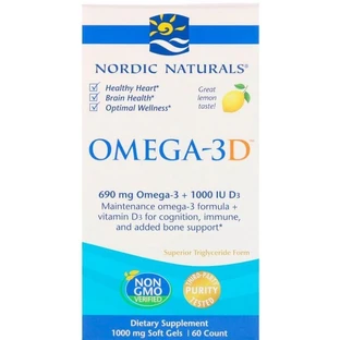 Риб'ячий жир омега-3Д (лимон), Omega-3D, Nordic Naturals, 1000 мг, 60 капсул