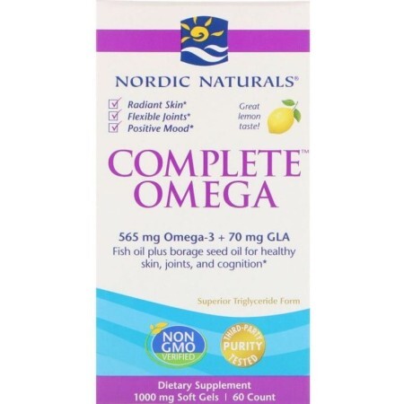 Омега 3 6 9 (лимон), Complete Omega, Nordic Naturals, 1000 мг, 60 капсул