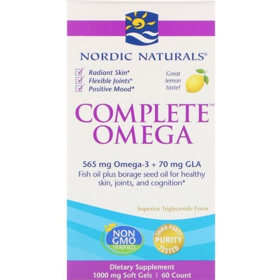 Омега 3 6 9 (лимон), Complete Omega, Nordic Naturals, 1000 мг, 60 капсул: ціни та характеристики