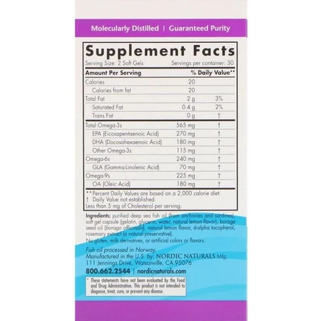 Омега 3 6 9 (лимон), Complete Omega, Nordic Naturals, 1000 мг, 60 капсул: ціни та характеристики