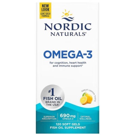 Очищений риб'ячий жир, Omega-3, Nordic Naturals, лимон, 690 мг, 120 капсул