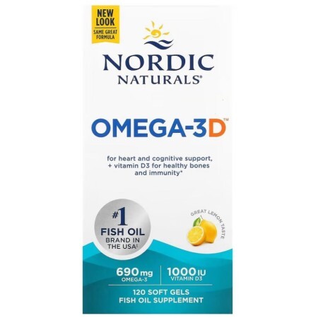 Риб'ячий жир омега-Д3 (лимон), Omega-3D, Nordic Naturals, 1000 мг, 120 капсул
