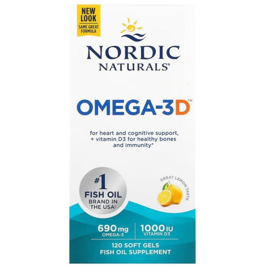 Риб'ячий жир омега-Д3 (лимон), Omega-3D, Nordic Naturals, 1000 мг, 120 капсул: ціни та характеристики