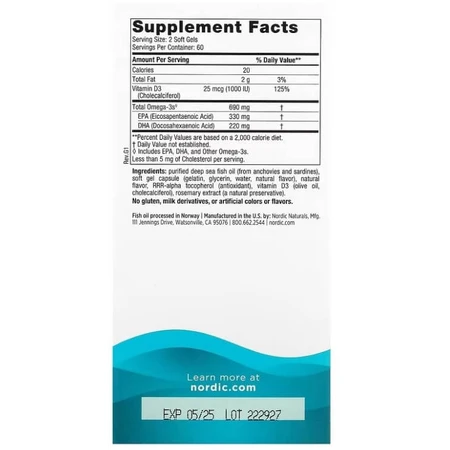 Риб'ячий жир омега-Д3 (лимон), Omega-3D, Nordic Naturals, 1000 мг, 120 капсул: ціни та характеристики