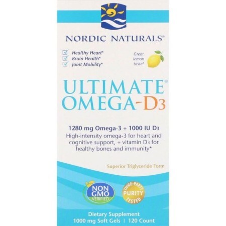 Риб'ячий жир омега-Д3 (лимон), Ultimate Omega-D3, Nordic Naturals, 1000 мг, 120 капсул