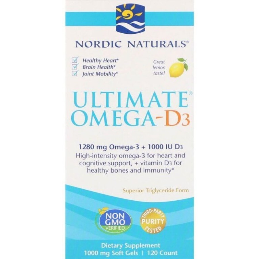 Риб'ячий жир омега-Д3 (лимон), Ultimate Omega-D3, Nordic Naturals, 1000 мг, 120 капсул: ціни та характеристики