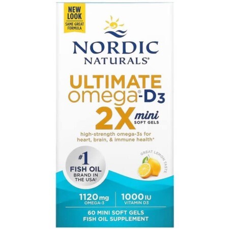 Рыбий жир с витамином Д3, Ultimate Omega 2X, Nordic Naturals, лимон, 60 гелевых мини капсул