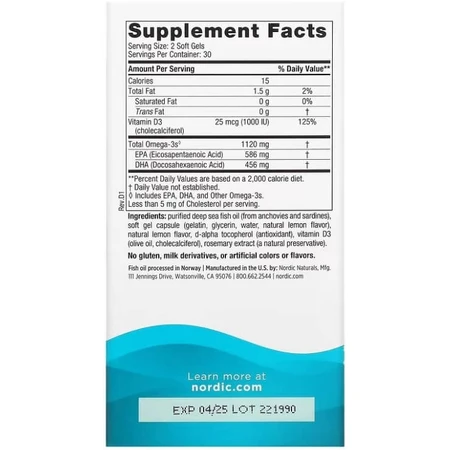 Рыбий жир с витамином Д3, Ultimate Omega 2X, Nordic Naturals, лимон, 60 гелевых мини капсул: цены и характеристики