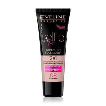 Тональна основа + консилер 2 в 1 Selfie Time 08 Eveline Cosmetics