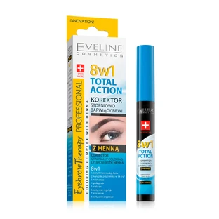 Коректор для брів Total Action 8в1 поступово-забарвлюючий з хною, Eveline