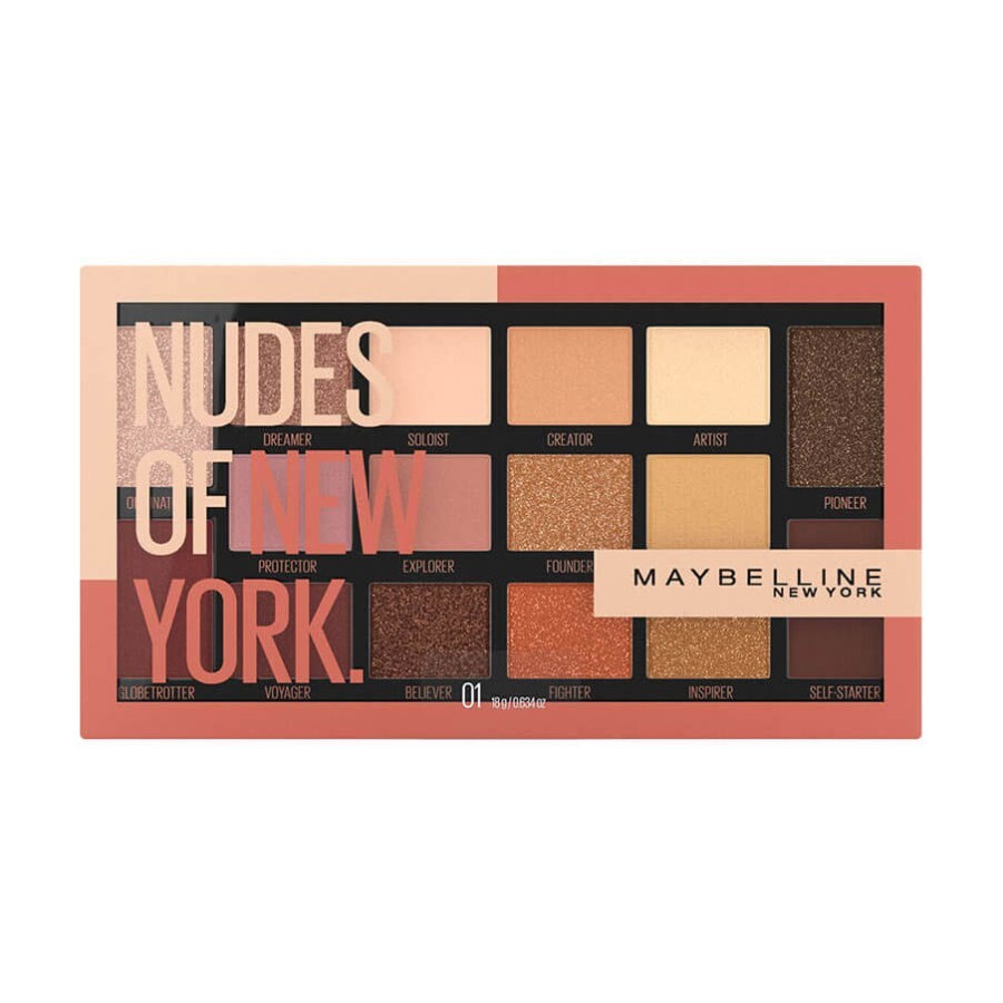 Палітра тіней для повік з 16 відтінків New York Nudes, Maybelline New York: ціни та характеристики