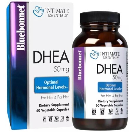 Дегидроэпиандростерон, 50 мг, Intimate Essenitals, DHEA, Bluebonnet Nutrition, 60 вегетарианских капсул