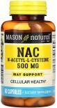 NAC N-ацетил L-цистеїн, 500 мг, N-Acetyl L-Cysteine, Mason Natural, 60 капсул