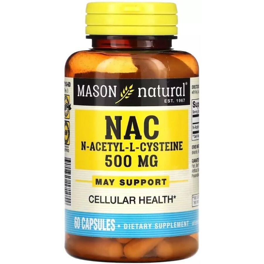 NAC N-ацетил L-цистеин, 500 мг, N-Acetyl L-Cysteine, Mason Natural, 60 капсул: цены и характеристики