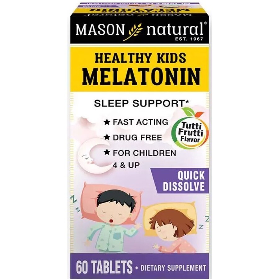 Дитячий Мелатонін, смак фруктів, Healthy Kids Melatonin, Mason Natural, 60 таблеток: ціни та характеристики