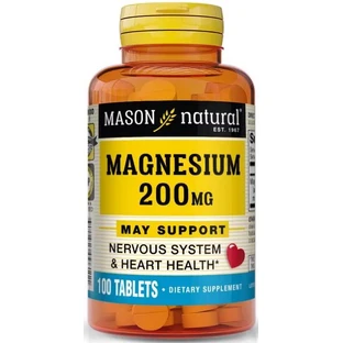 Магній, 200 мг, Magnesium, Mason Natural, 100 таблеток