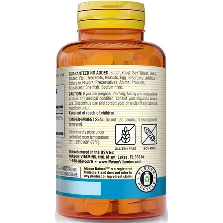 Магній, 200 мг, Magnesium, Mason Natural, 100 таблеток: ціни та характеристики